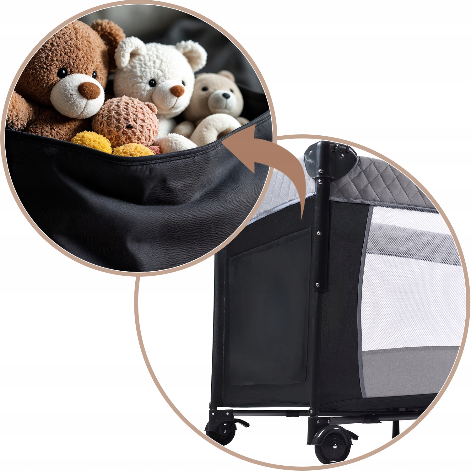 KELIONINĖ LOVELĖ, REGULIUOJAMA, SULANKSTOMA, RAŠIKLIS, TINKLELIS NUO UODŲ, 3 LYGIAI + MAIŠAS. Ilgis 125 cm.