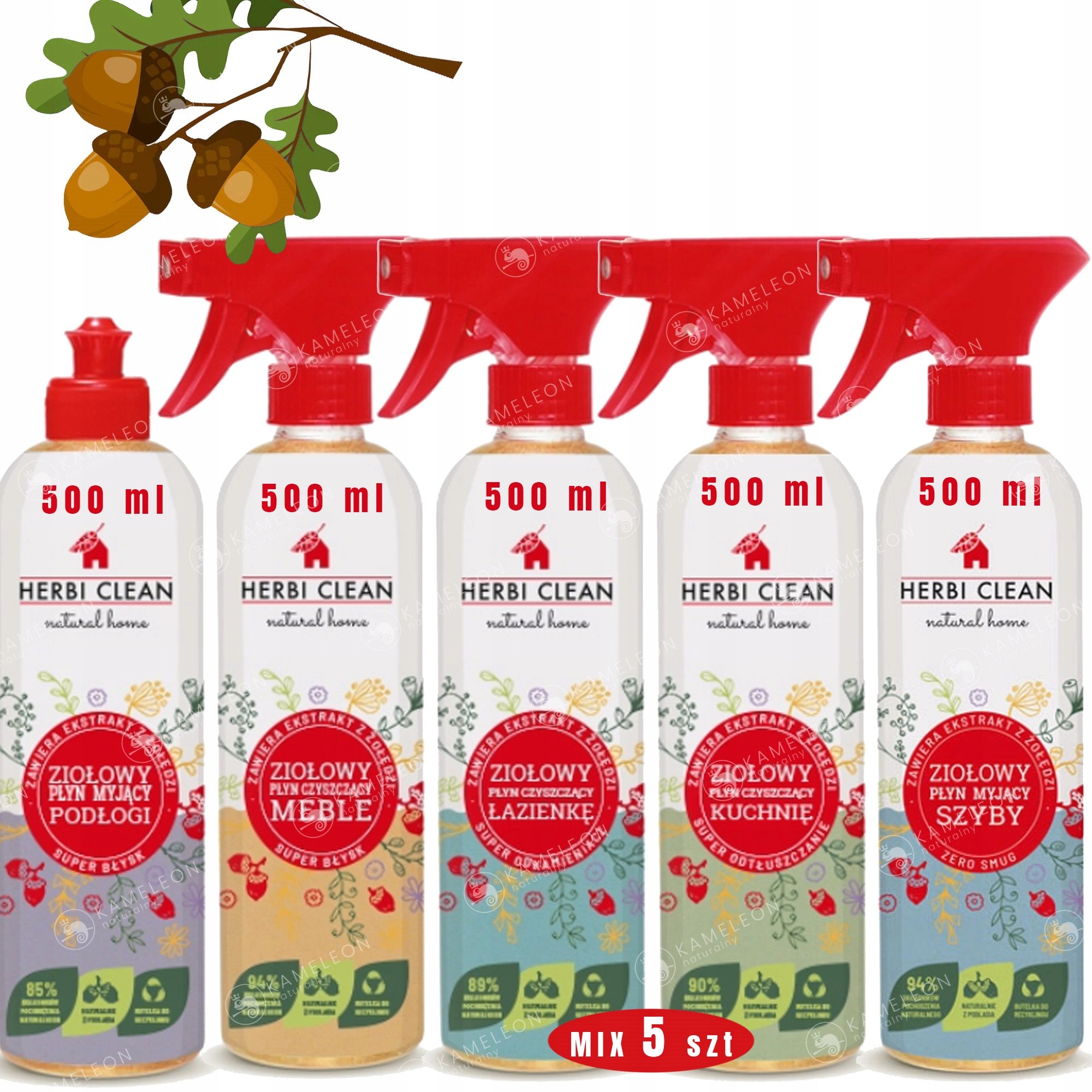 

Ziołowy Płyn do Czyszczenia Mycia mix 5szt 2500ml