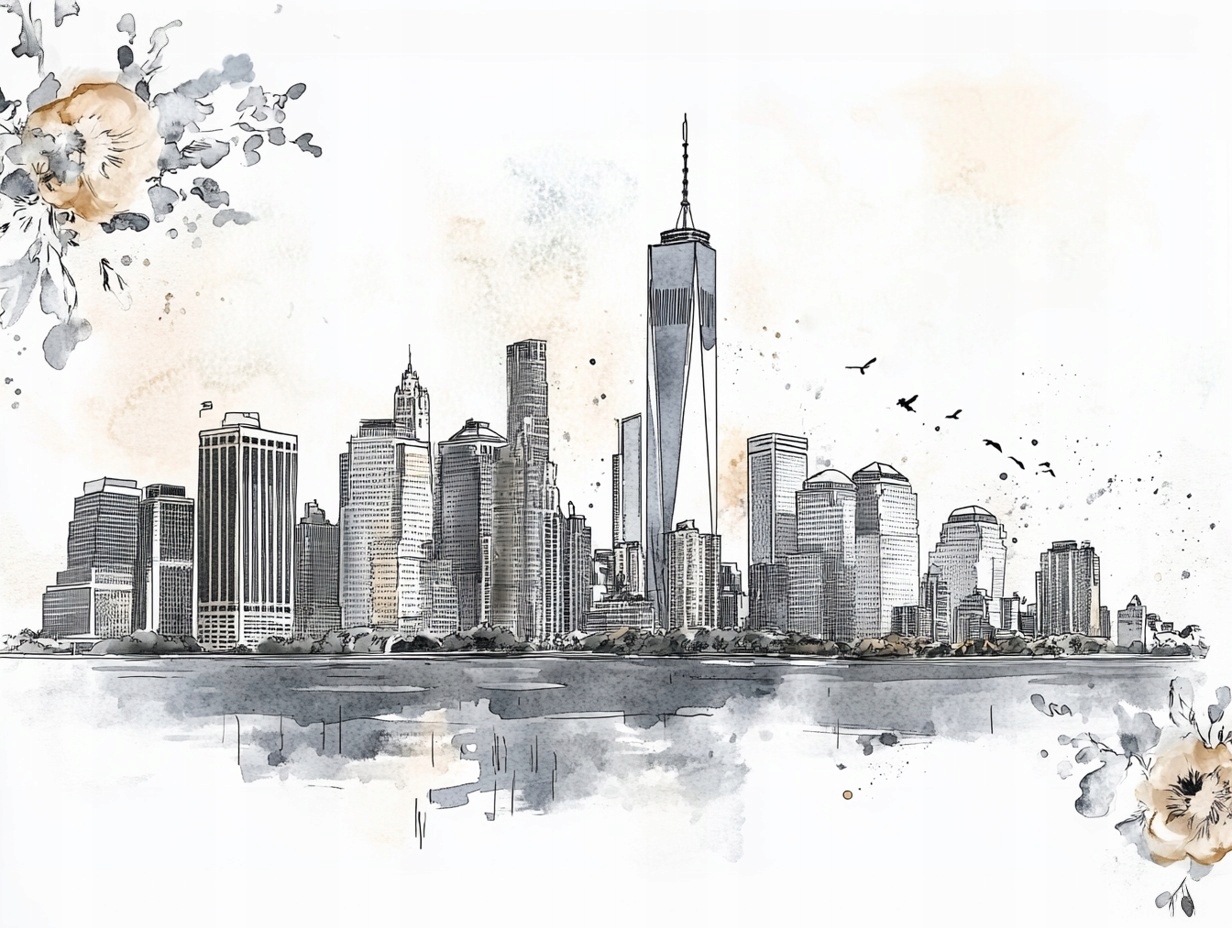Obraz Na Plátně Canvas Město Panorama New York Manhattan Skica 100x75