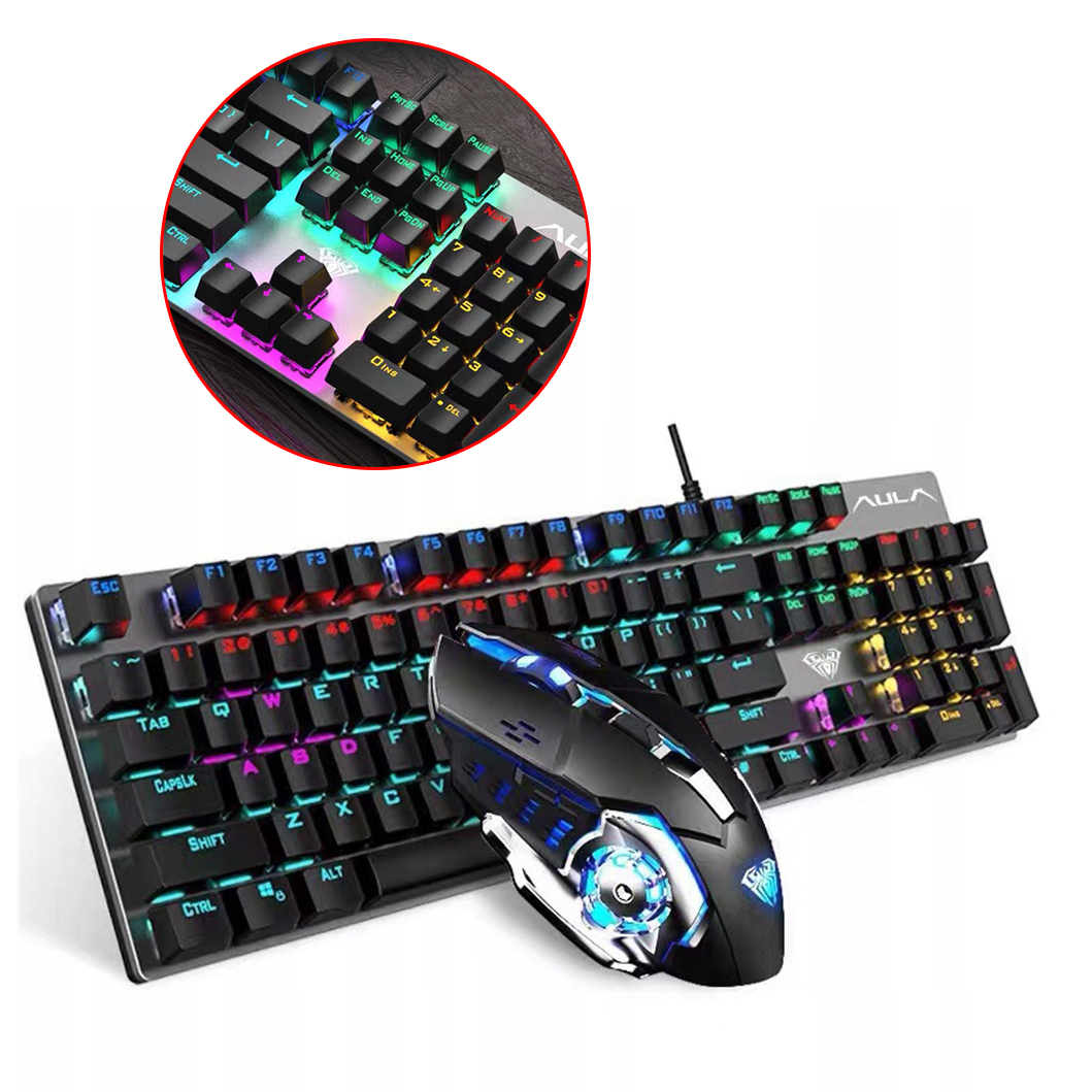 KLAWIATURA MECHANICZNA GAMINGOWA PODŚWIETLANA LED RGB ANTI GHOSTING MYSZ