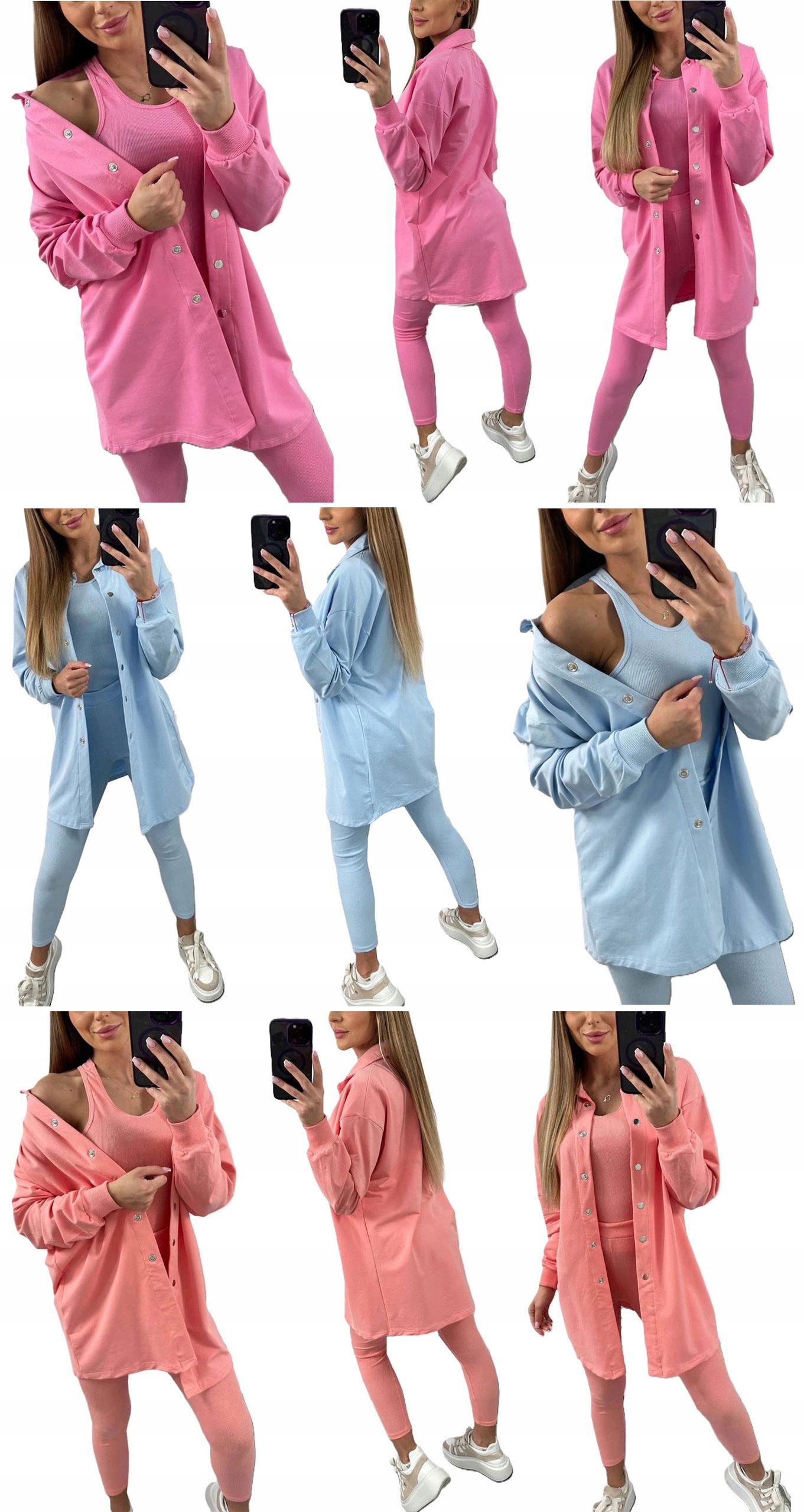 DERSOWY KOMPLET DRES 3w1 = KOSZULA + TOP PRĄŻEK + LEGGINSY PRĄŻKOWANE S Rękaw długi rękaw