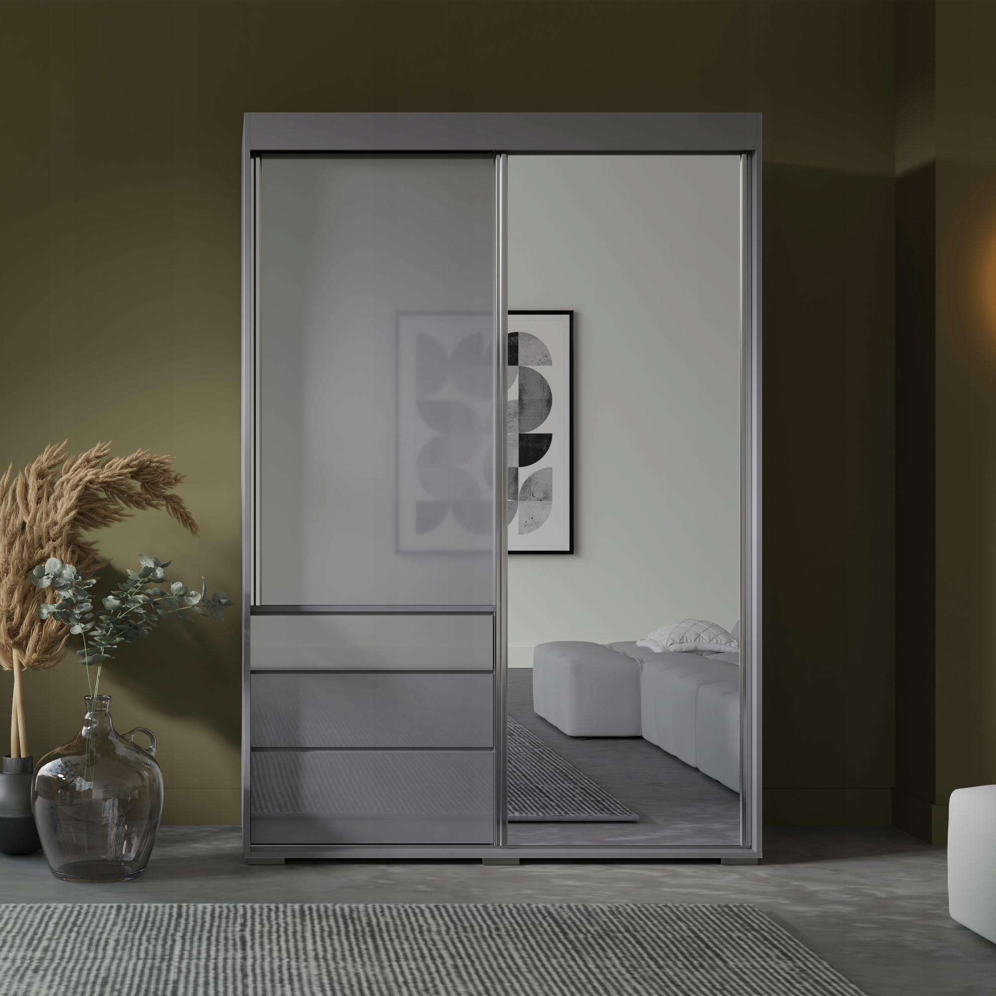 Szafa przesuwna z lustrem Torino 2D1L 140 Szara (lacobel)