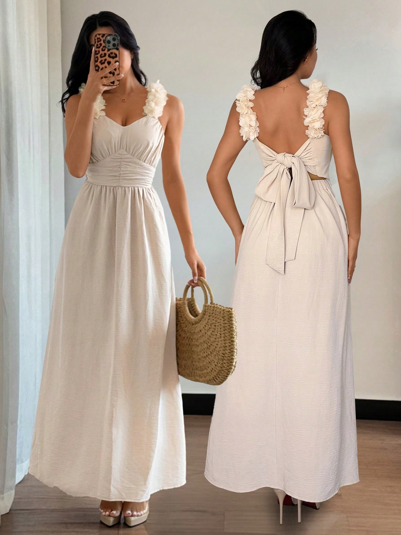 Šaty Maxi Rozkládací Se Zavazováním Na Zádech Béžové Casual Shein XL 42