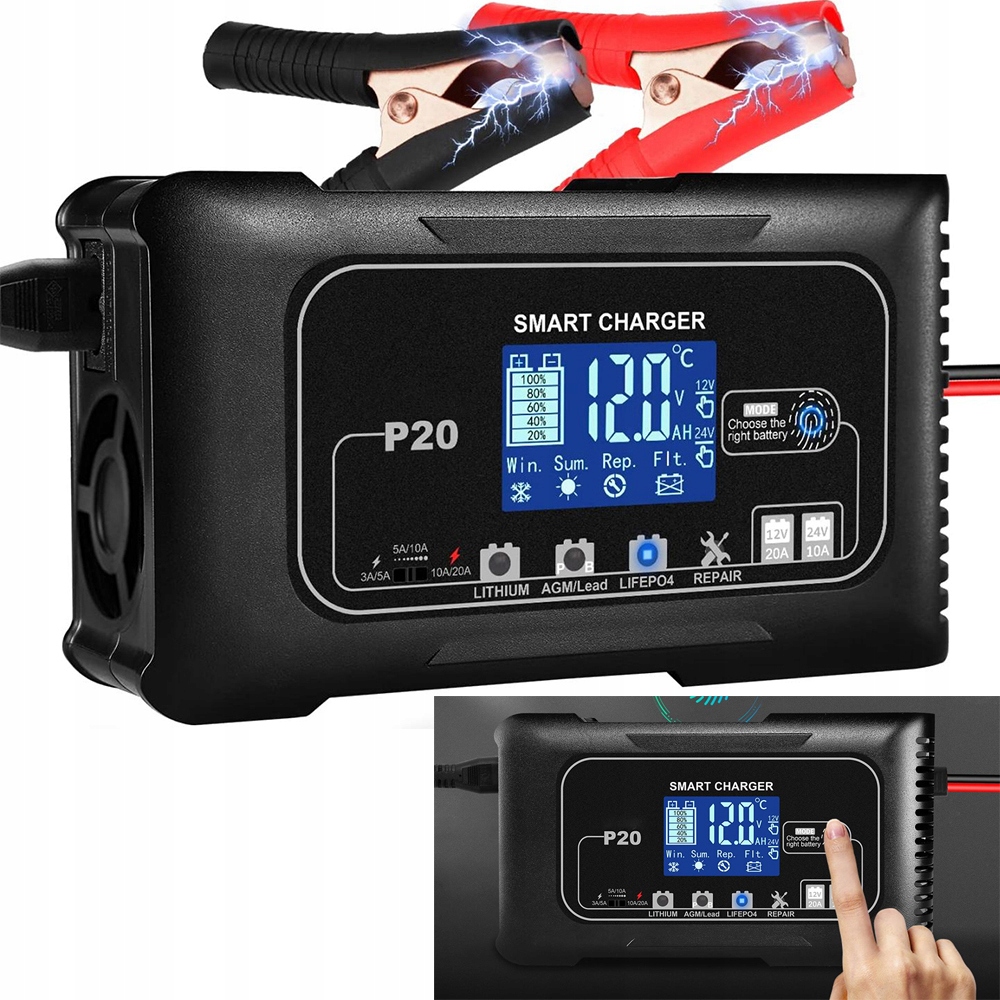 Automatický Inteligentní Usměrňovač, Nabíječka Akumulátoru LCD 24V 12V 20A