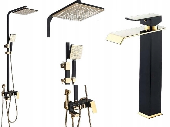 Čierna zlatá sprchová batéria Mido Sada