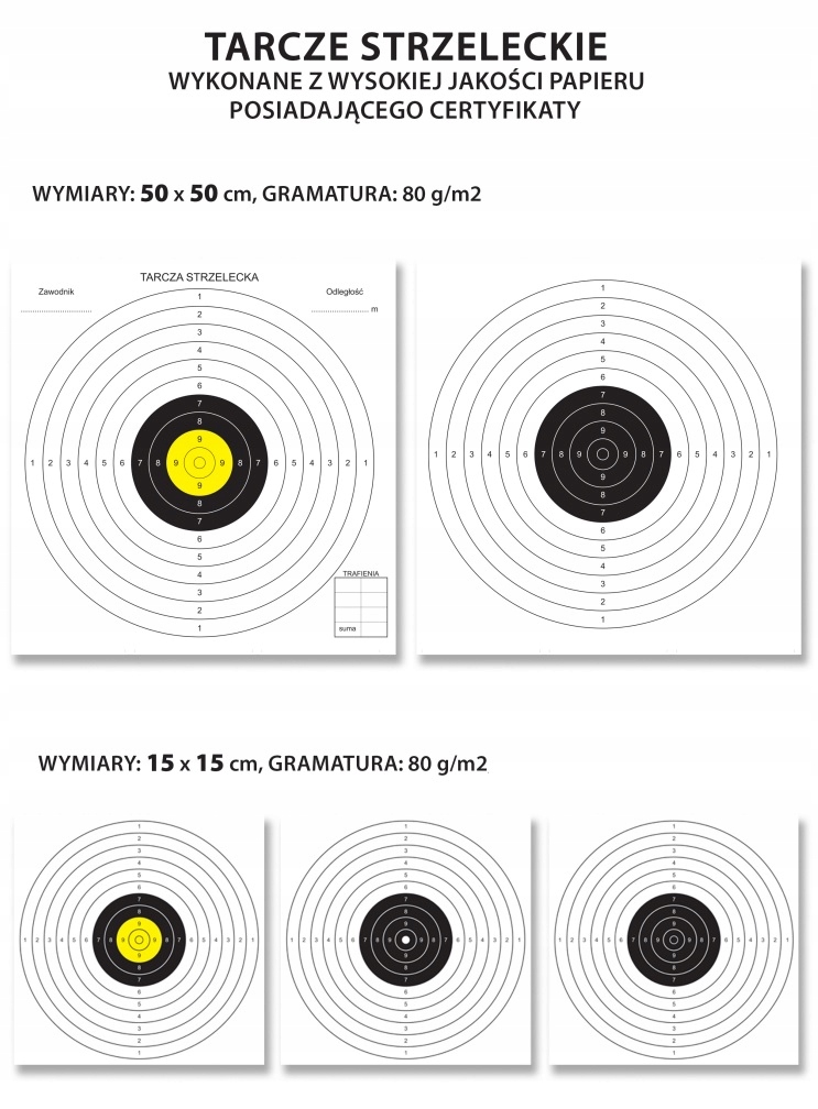 Střelecké terče papírové 15x15 50x50 cm 350ks