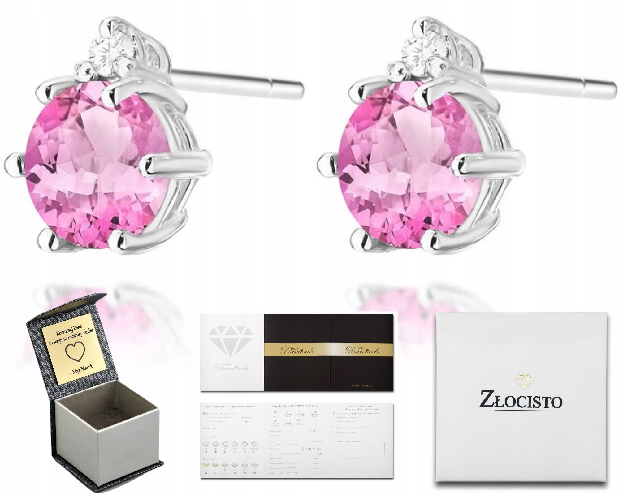 Náušnice Z Bílého Zlata V Ryzosti 585, Růžový Topaz A Diamanty