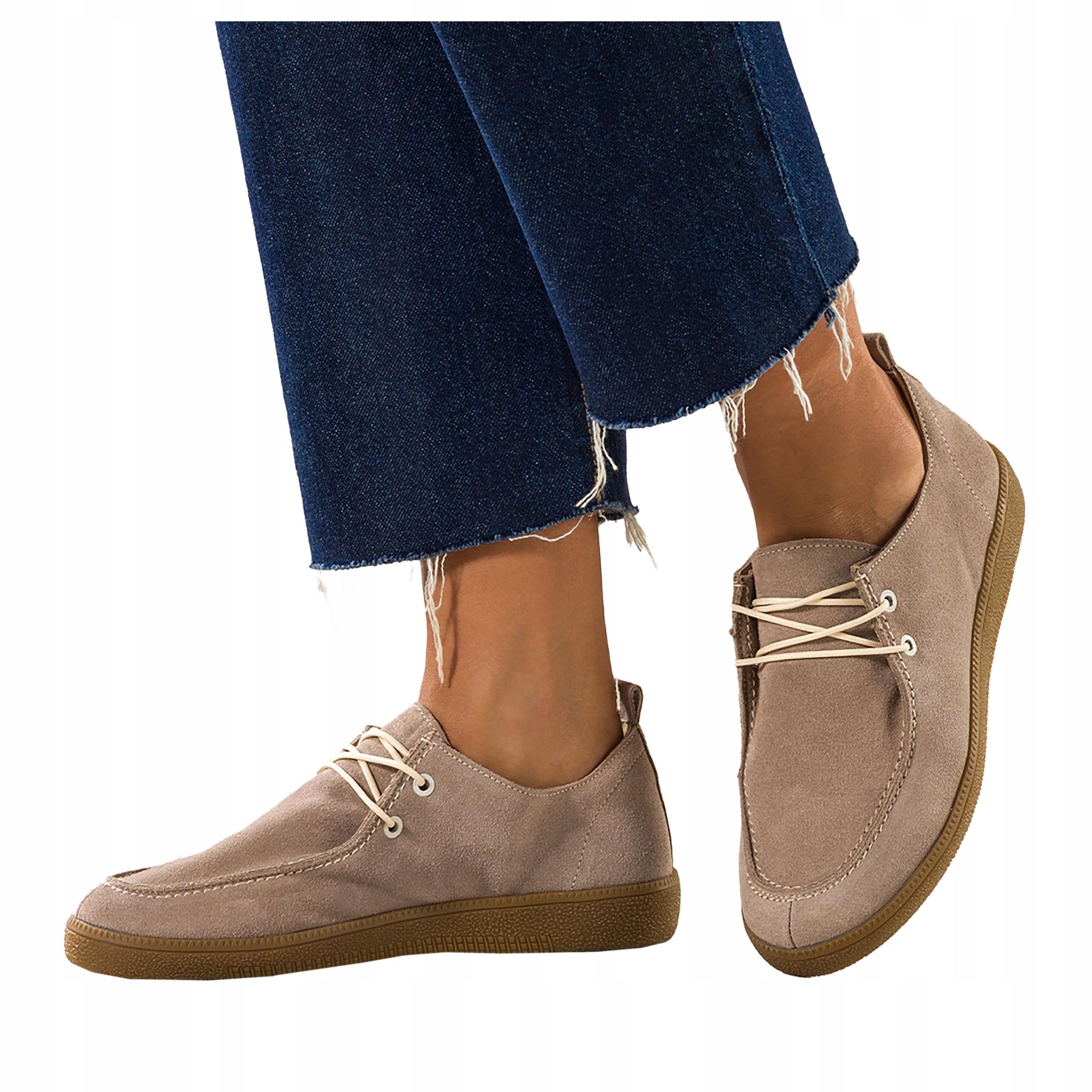 Béžové dámské Kožené Polobotky Pohodlné Elastické Šněrovací Modní vel. 40