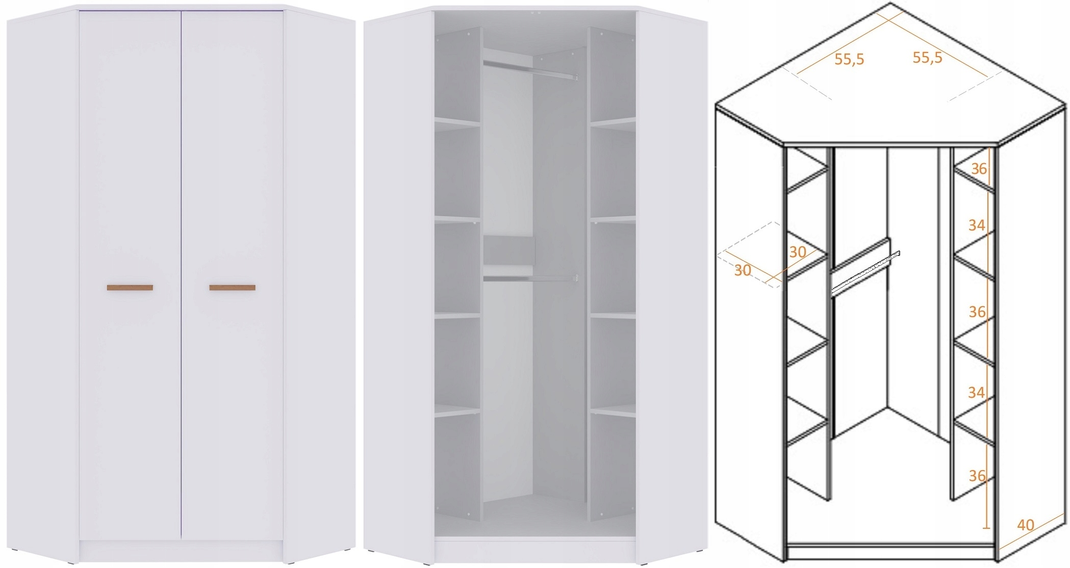 zestaw narożna wysoka szafa nadstawka regał szuflady półki duża Grant 12N Głębokość mebla 91 cm