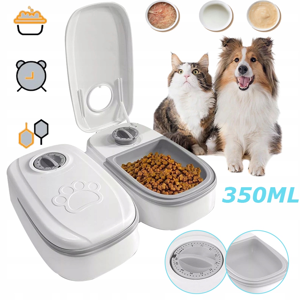 Levně 2 Jídla Automat Na Krmení Koček 350 ML S Časovačem, Automatický Podavač