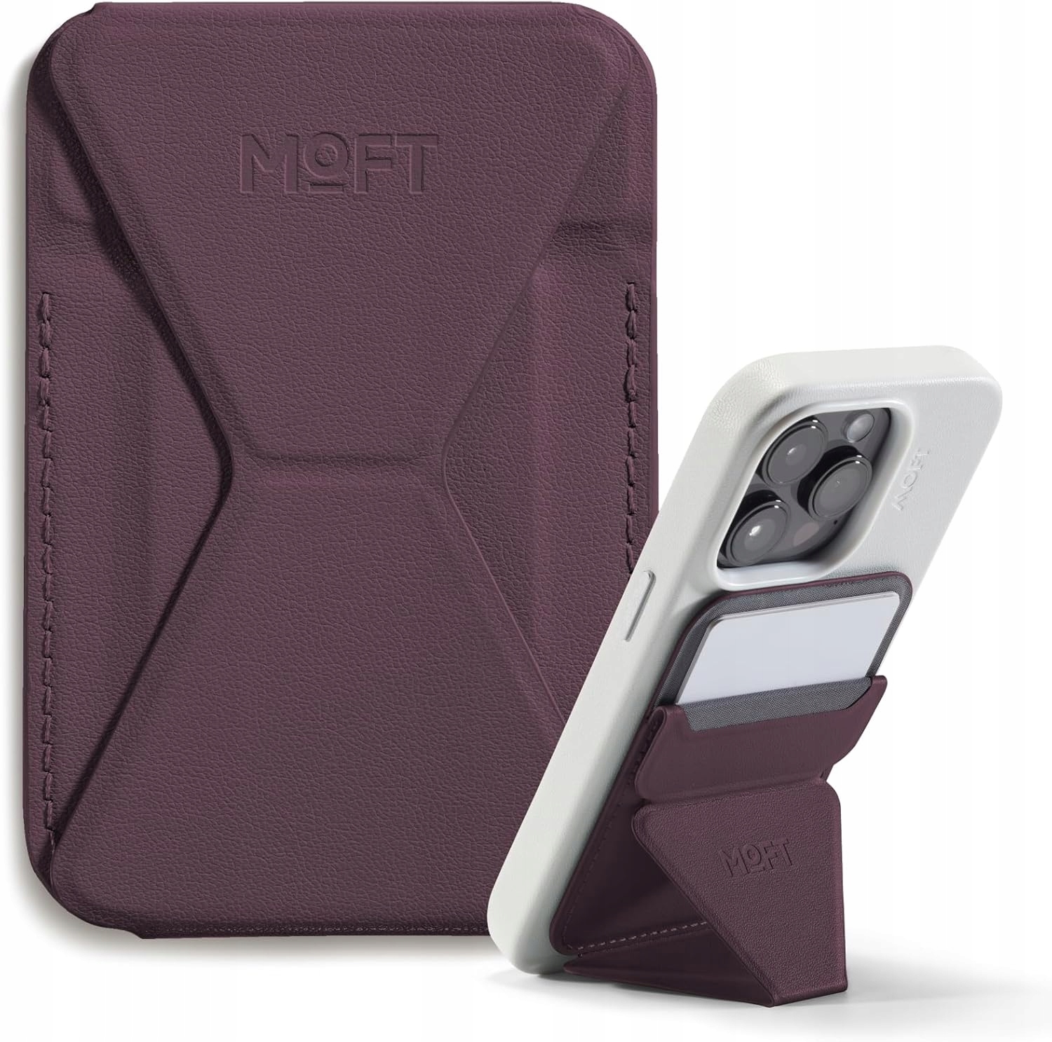 Moft skórzany Stojak MagSafe iPhone 17/16/15/14/13 portfel jagodowy bordo