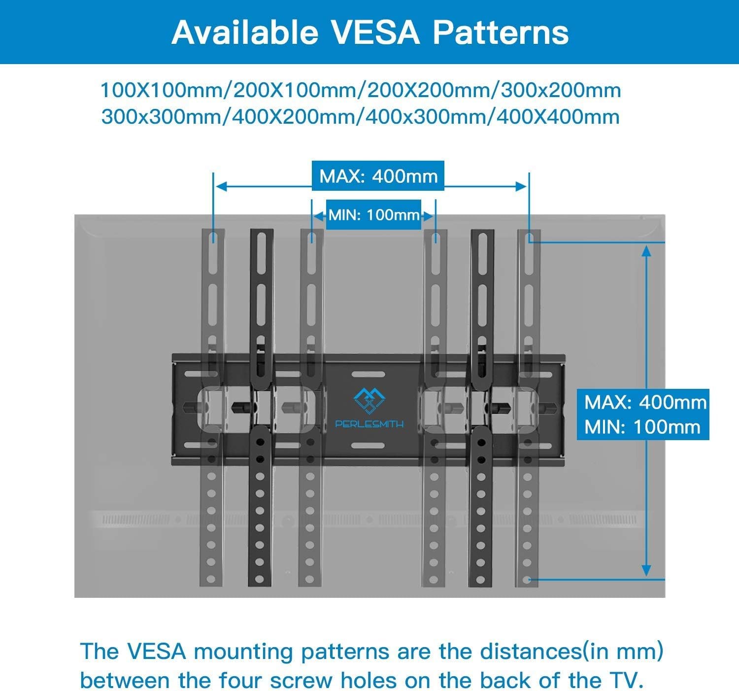 PERLESMITH Uchwyt TV Ścienny Regulowany 26-65 Cali Do 60kg VESA 400x400 — miniatura 5