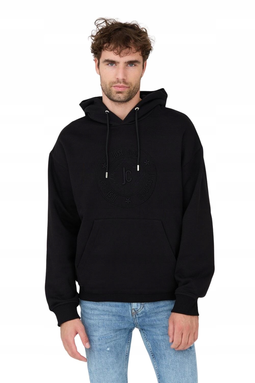 Just Cavalli Černá mikina s kapucí a vyšívaným logem O Fiche S