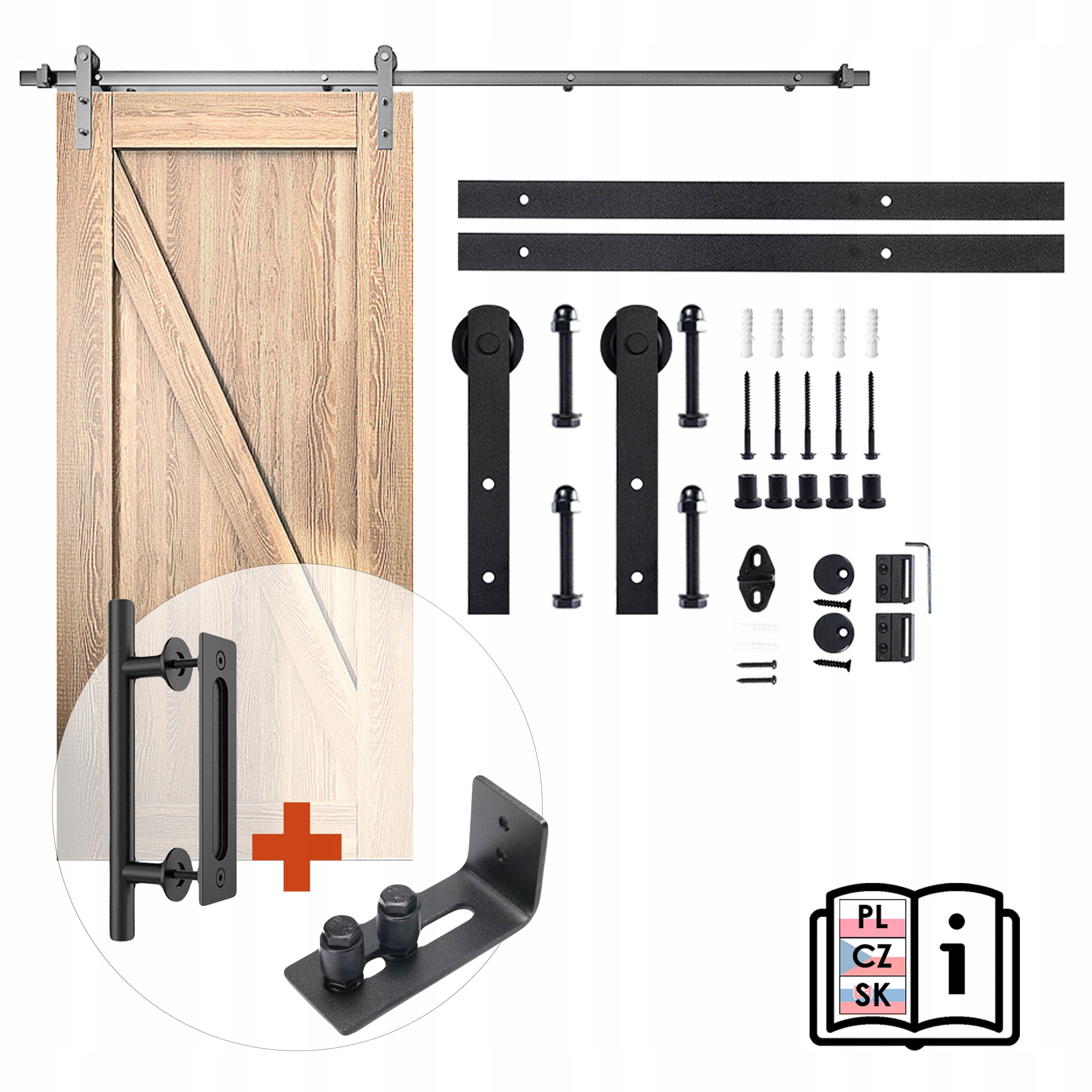 Sada pre posuvné dvere s držiakom a spodnou vodiacou lištou, vzor Barn