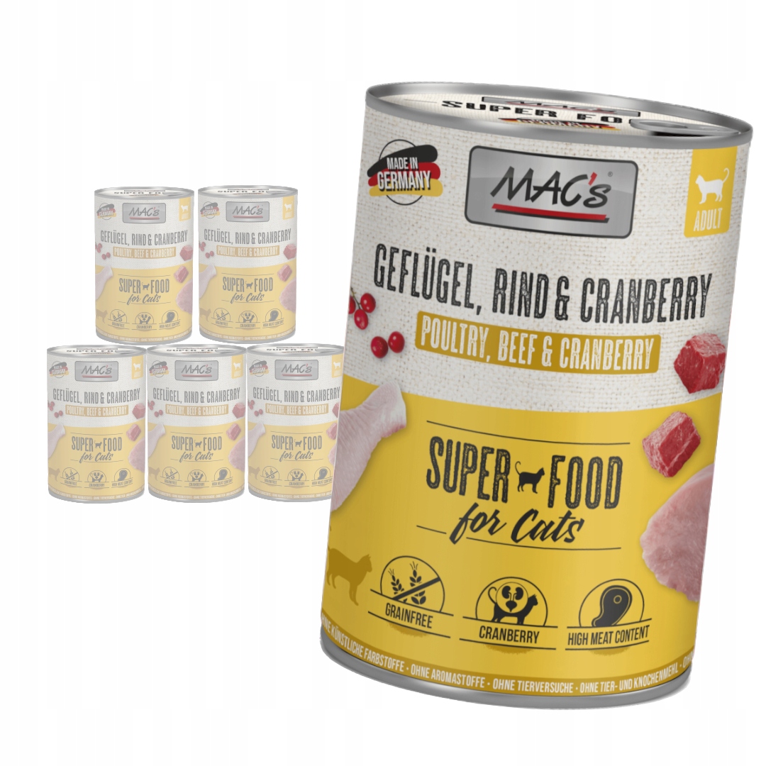 Levně MAC's Cat Mokré Krmivo Pro Kočky Brusinky 6x400g