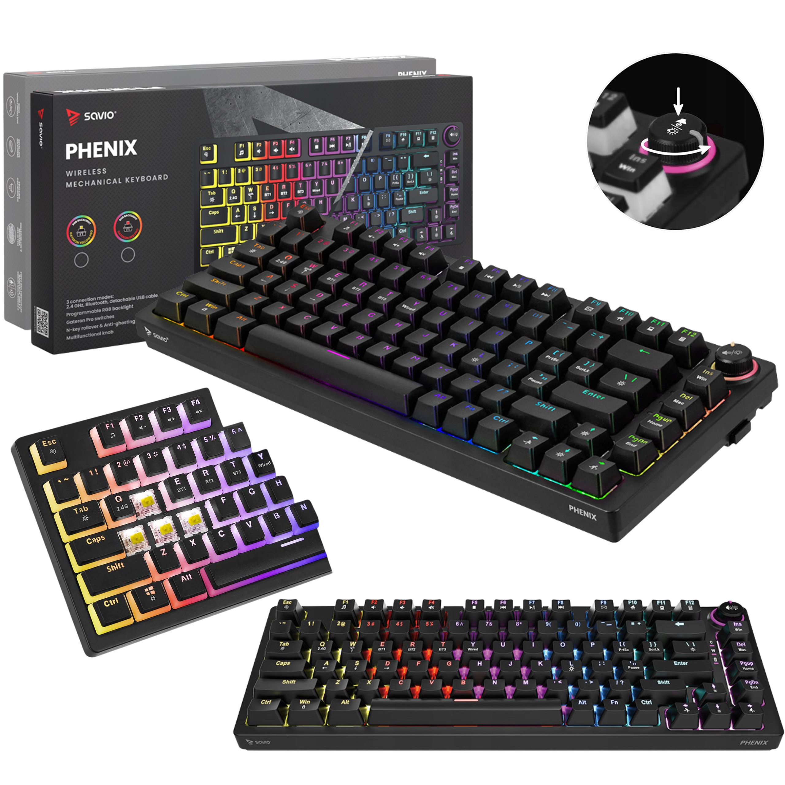 Klawiatura mechaniczna 2.4 GHz Savio Phenix Gateron Yellow Pro Pudding Rgb
