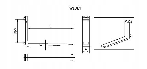 Widły do wózka klasa 2A L1800 100x50mm 2,5 tony Numer katalogowy części 1800100502,5