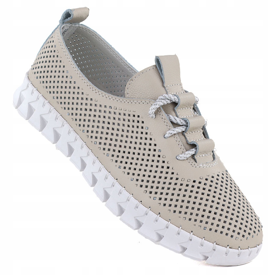 Dámské kožené polobotky slip on prolamované komfortní béžové Evento 8654 39