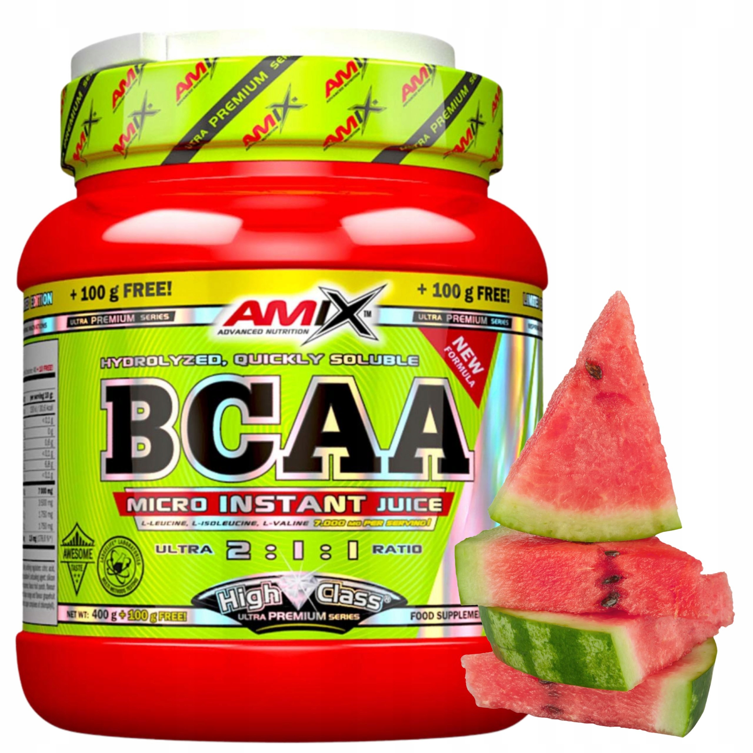Aminokyseliny na pití Bcaa 2:1:1 Leucin Isoleucin Valina melounová příchuť 500 g