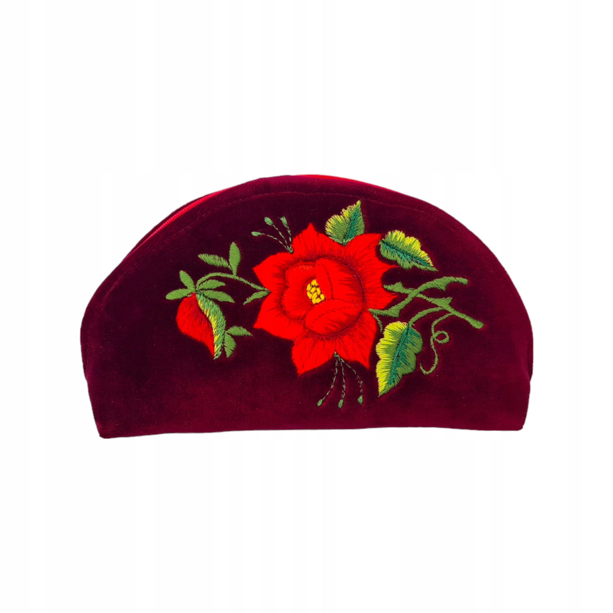 Vínová Kosmetická Taška Folk Rybářská Výšivka Červená Růže