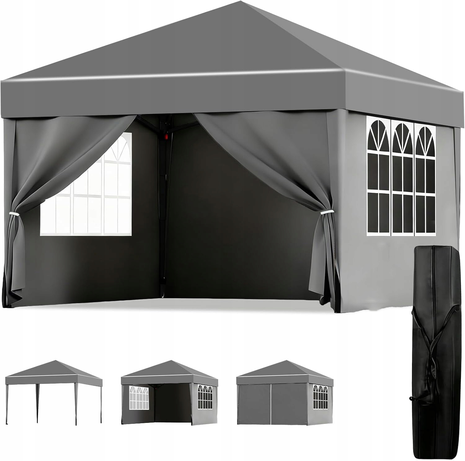 Záhradný Stan Silný Pavilón Altánok 300 x 300 x 250 cm 4 Steny Okna