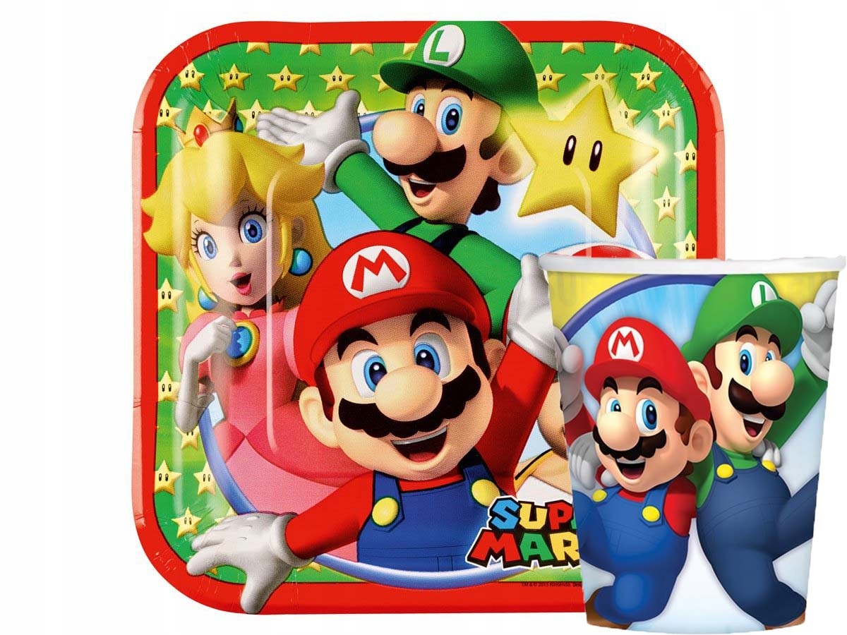

Talerzyki+ Kubeczki urodzinowe Mario Bros