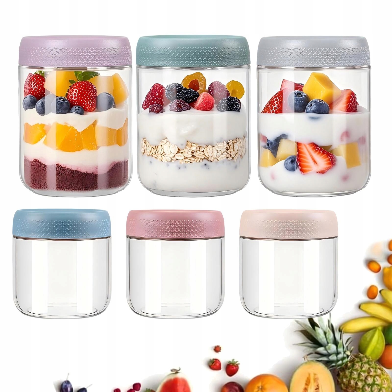 6x Słoiki Śniadaniowe Na Jogurt Owsiankę Hermetyczne Pokrywy Overnight Oats