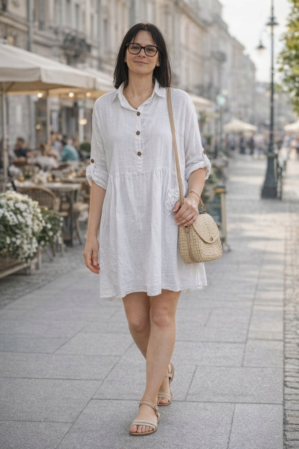 Šaty bílá oversize len bavlna Made in Italy lehká boho Uni