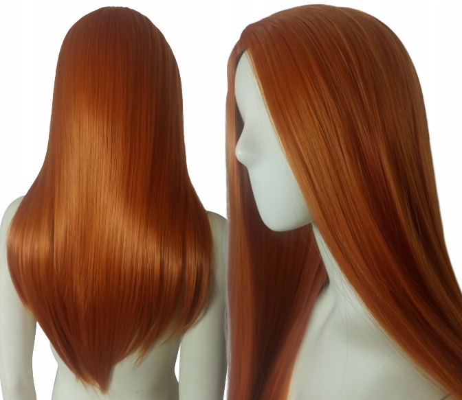 Paruka bez ofiny rudá, zrzavé, rovné vlasy s dlouhým intervalem