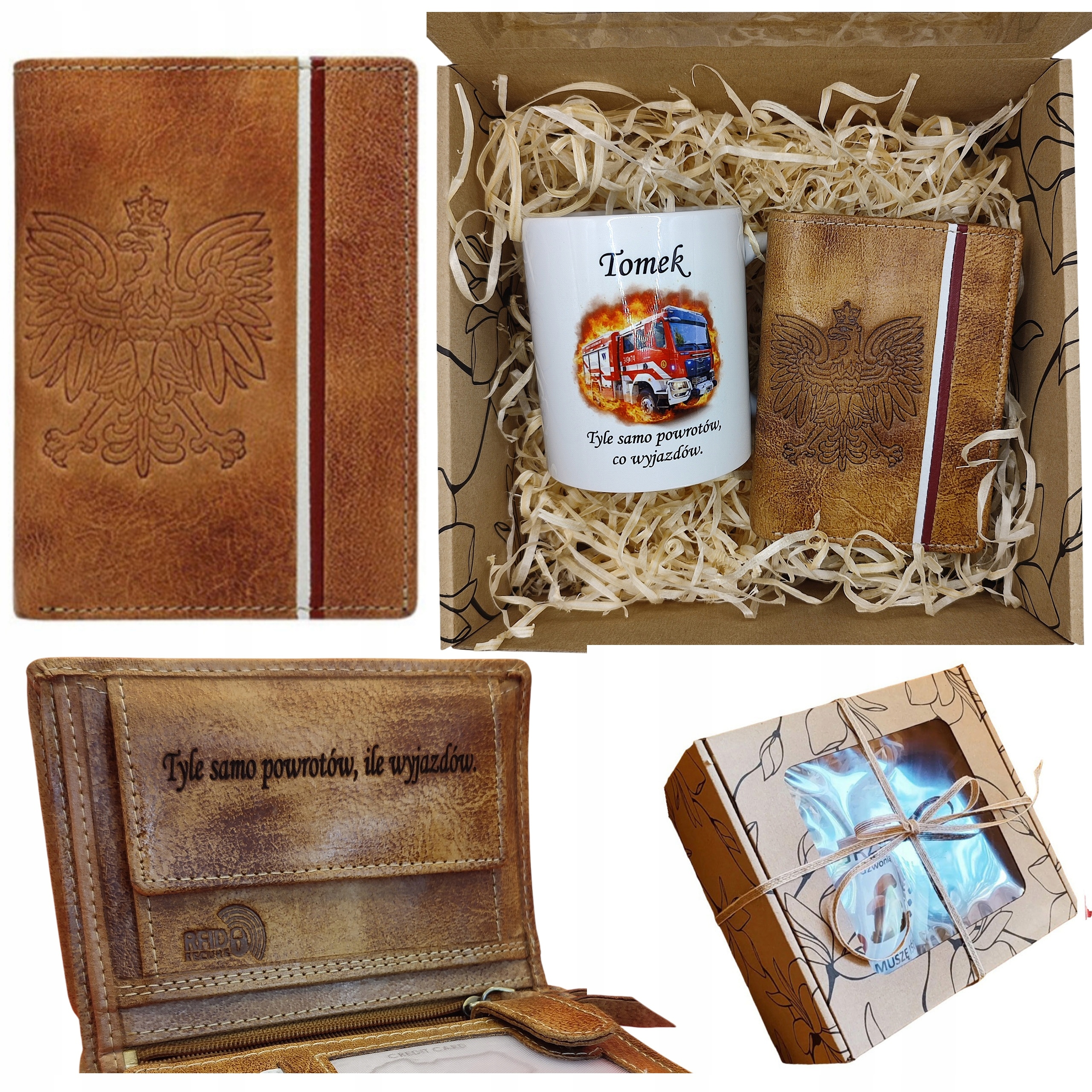dla Strażaka portfel skórzany z Grawerem kubek Imię zestaw straż
