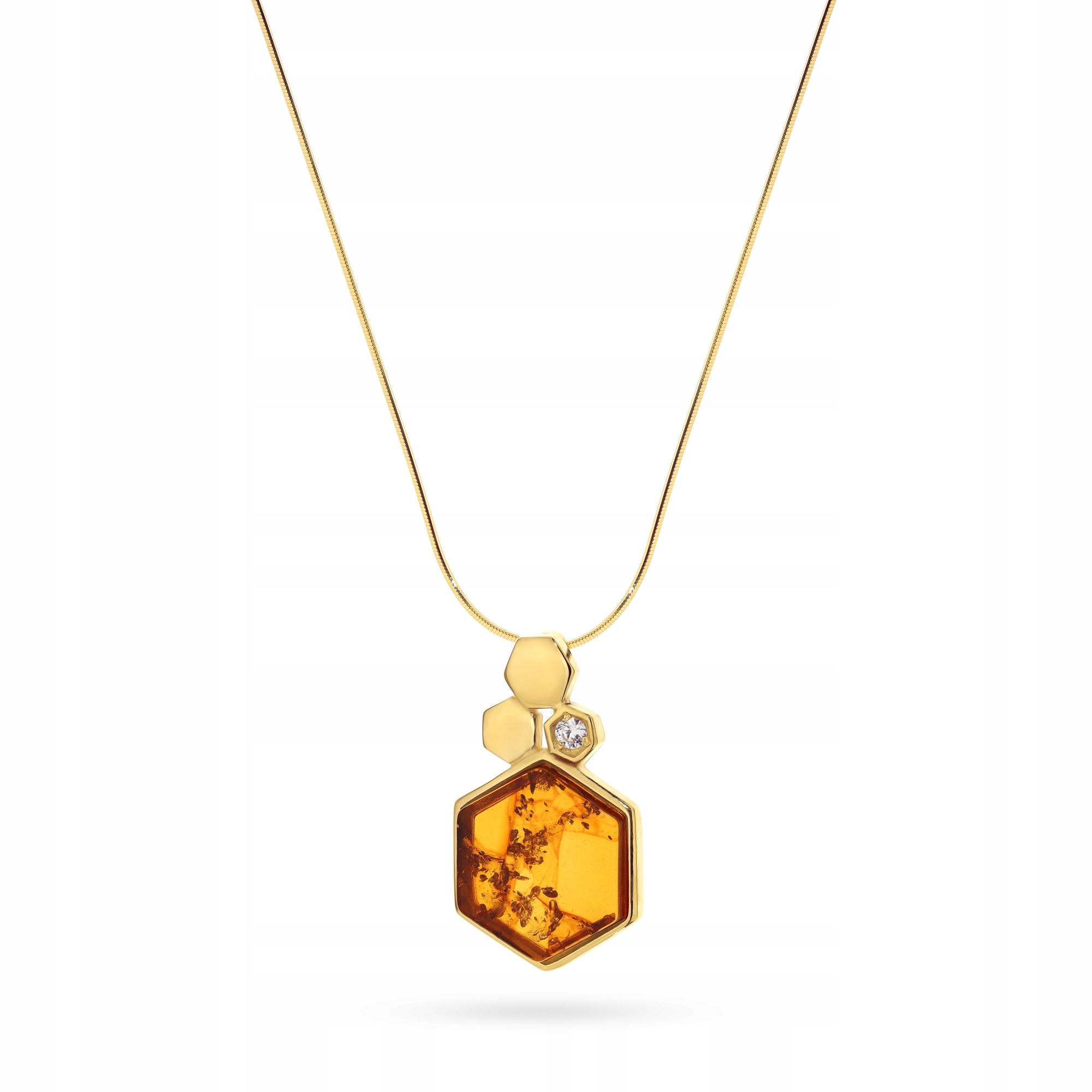 Pozlacený Náhrdelník Řetízek Dámský pr 925 Jantarový Hexagon s zirkonem
