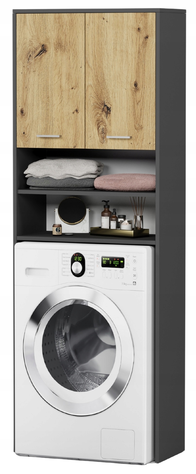 Regał łazienkowy na pralkę biały 180x64x30 półki L-64 ANTRACYT MIX ARTISAN