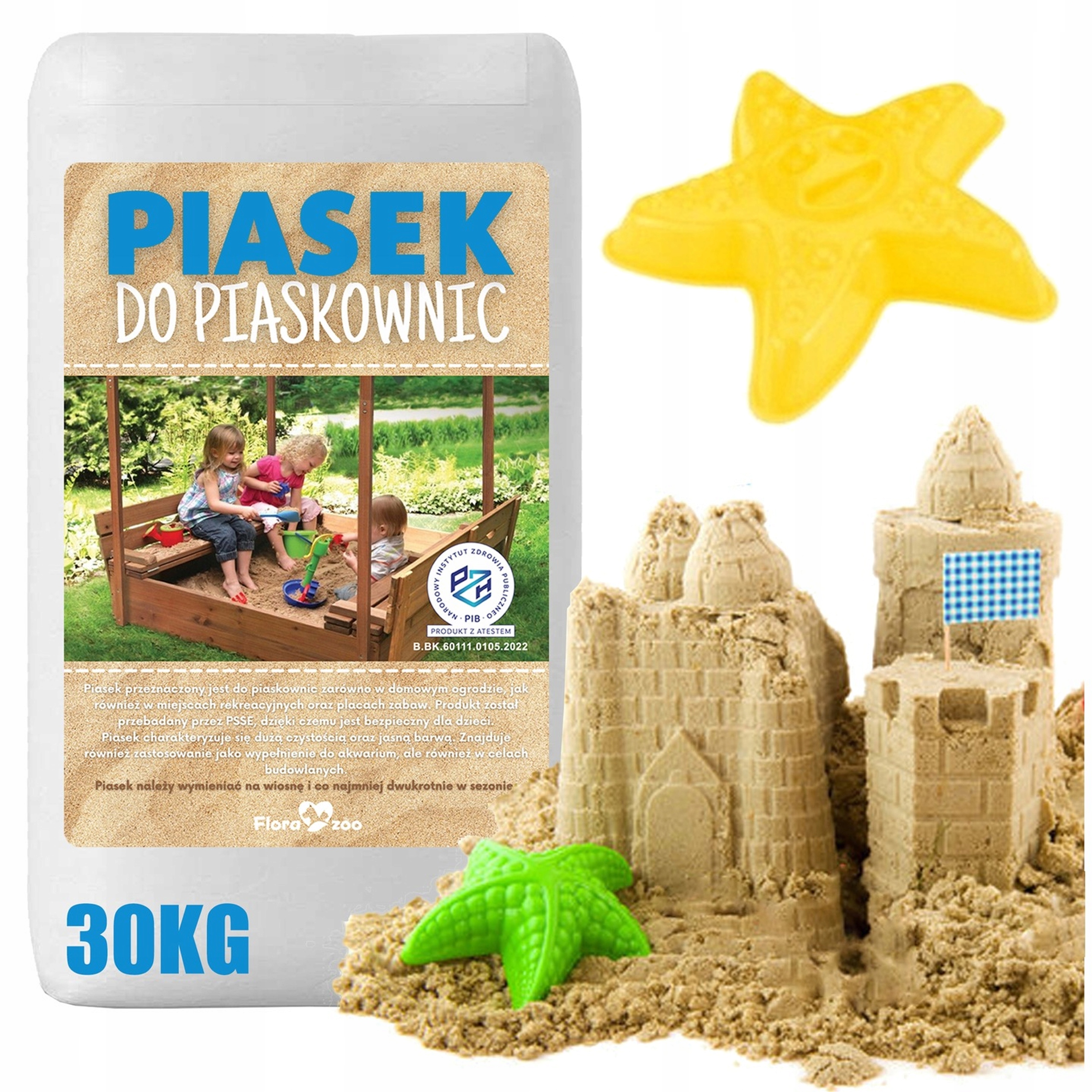 PIASEK DO PIASKOWNIC ATEST ZABAWKI DLA DZIECI 30KG