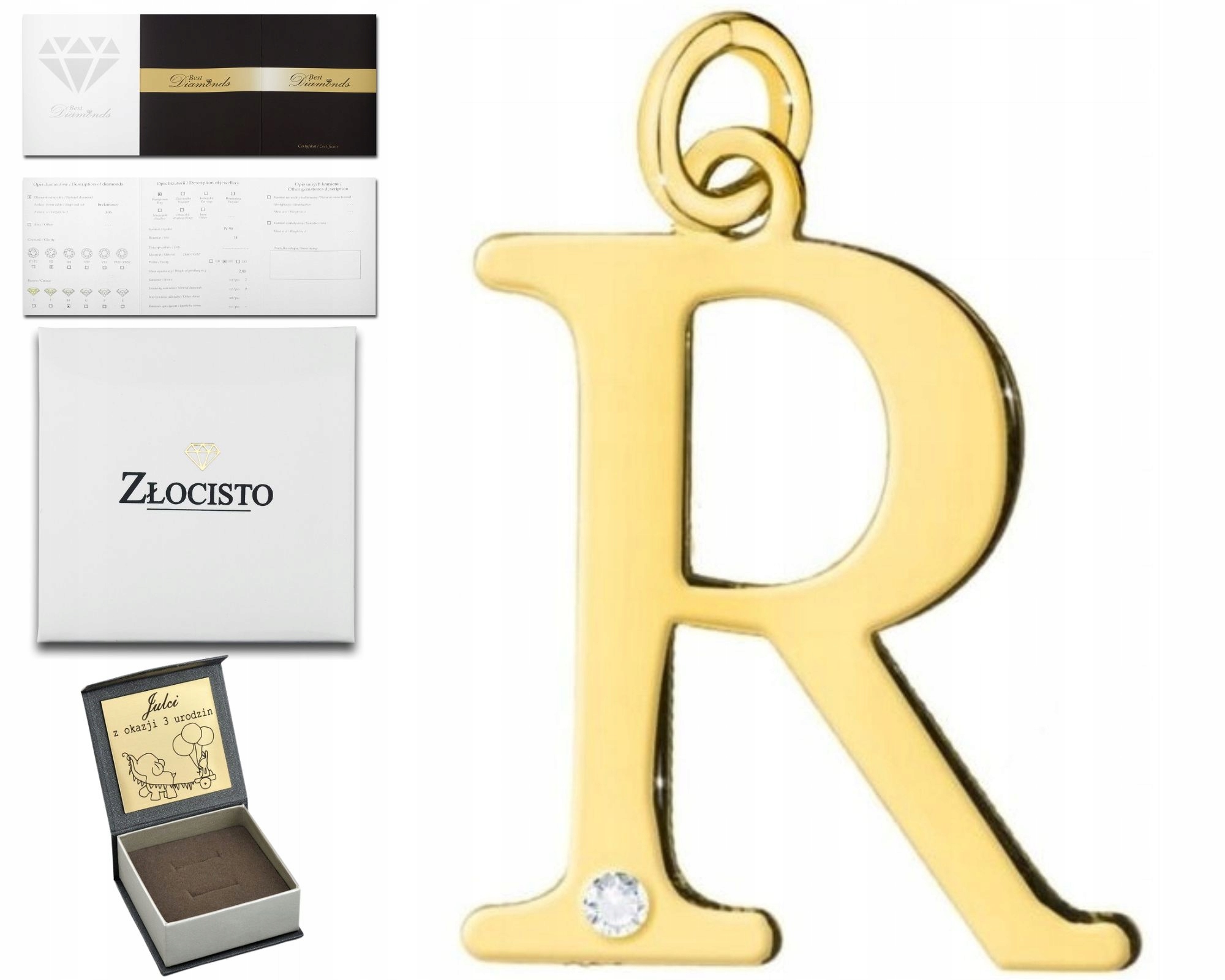 Zlatý Přívěsek Přívěsek Malé Písmenko R Brylant