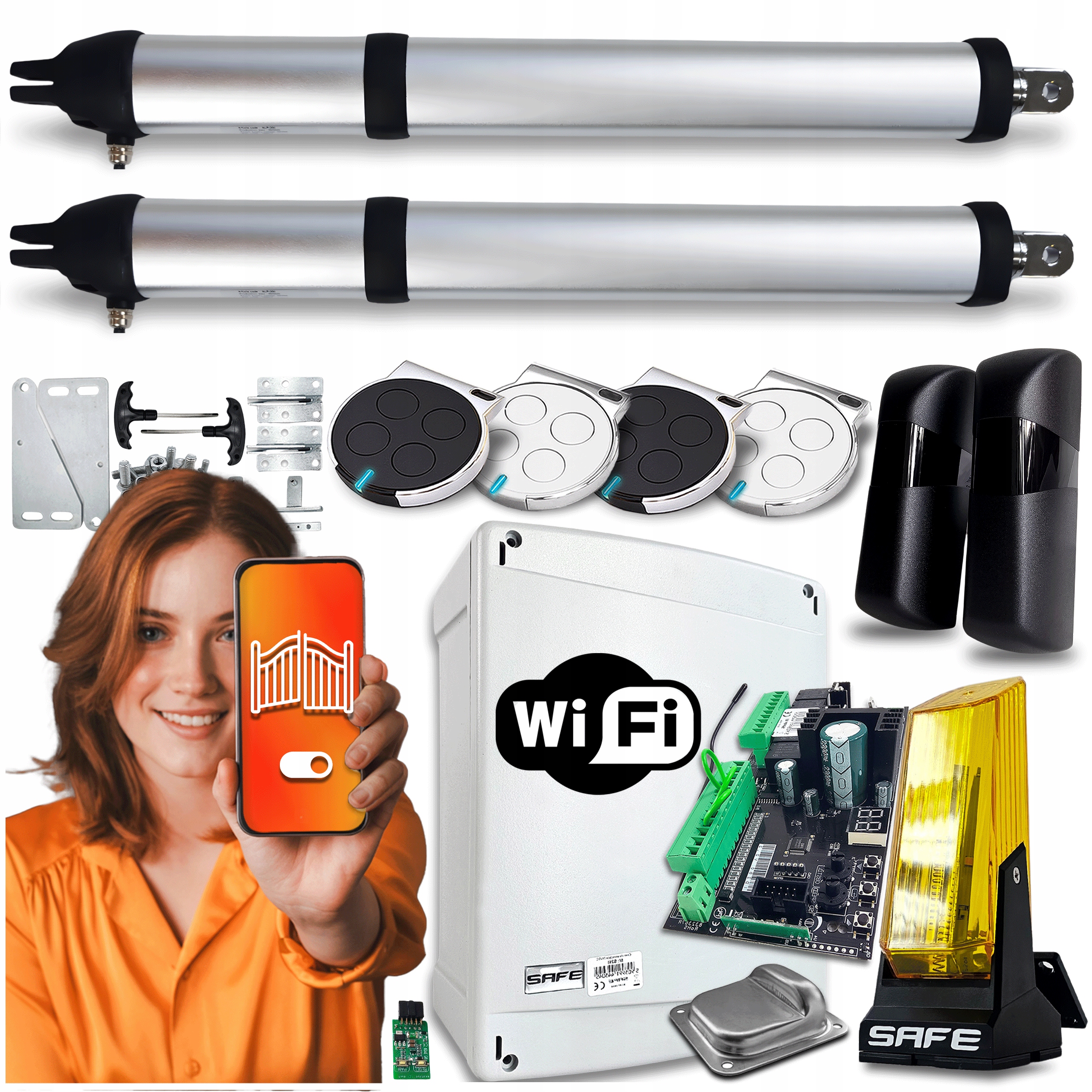 Set Pohon pro Dvoukřídlou Bránu 8 m Lampa 4 Ovladače Wifi Automat Tuya