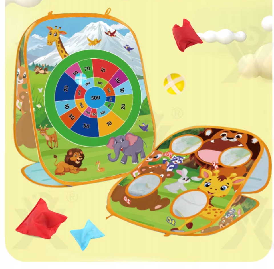 GRA ZRĘCZNOŚCIOWA RZUCANIE RZUT WORECZKIEM PIŁKAMI DO CELU NA PUNKTY 3W1 Czas rozgrywki Do 15 minut