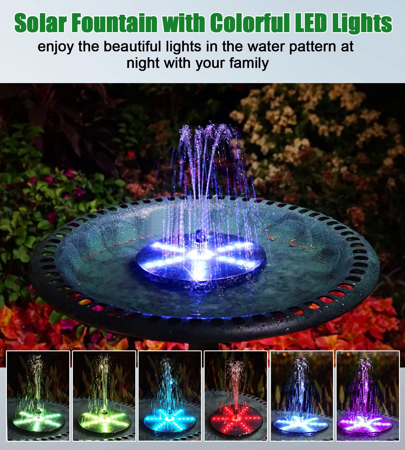 SZMP 4W Solar Fountain 30 LED for Garden Pond, 8 Nozzles, 4000mAh Battery — miniatura 2