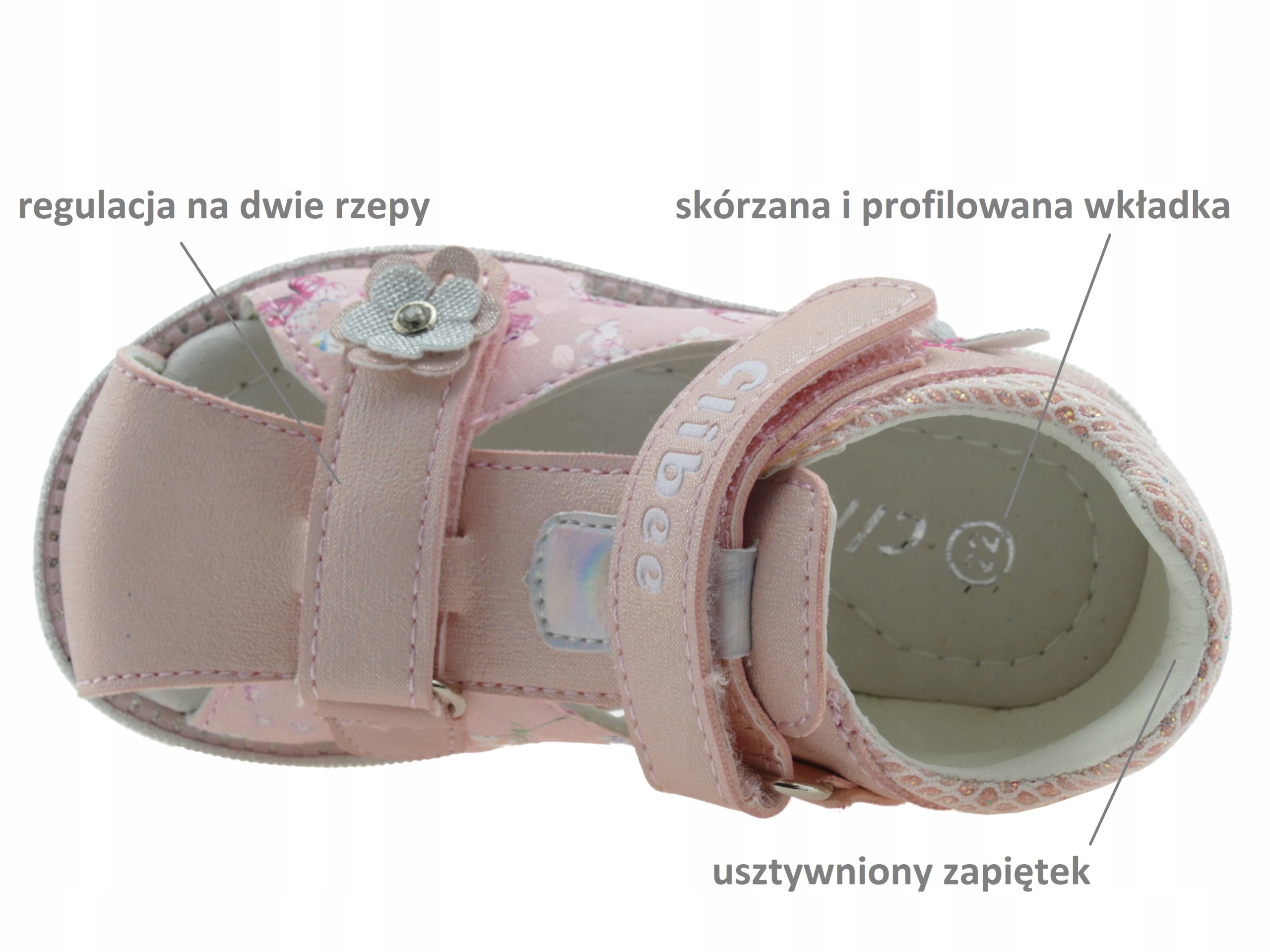 SANDAŁY DZIEWCZĘCE BUTY DZIECIĘCE KRYTE SANDAŁKI NA RZEPY WKŁ. SKÓRA R. 24 Kolor różowy
