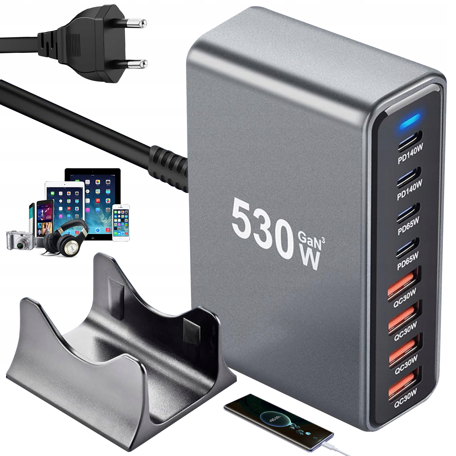 Nabíječka 8V1 Usb-c+usb-a 530W GAN3 Rychlá Nabíjecí Stanice Pro Telefon