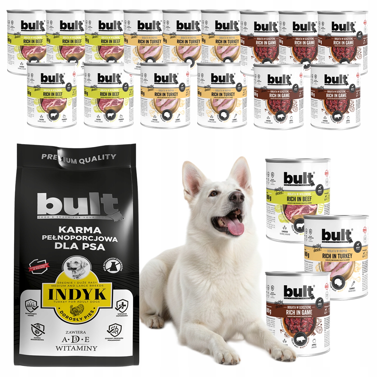 Levně Krmivo Suché s krůtím masem a Mokré pro psa MIX Chutí maso a drůbež Bult 17,4 kg