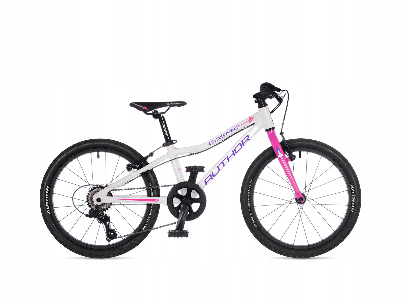 Rower dziecięcy lekki, aluminiowy Author Cosmic 20" Biało różowy rama 10"