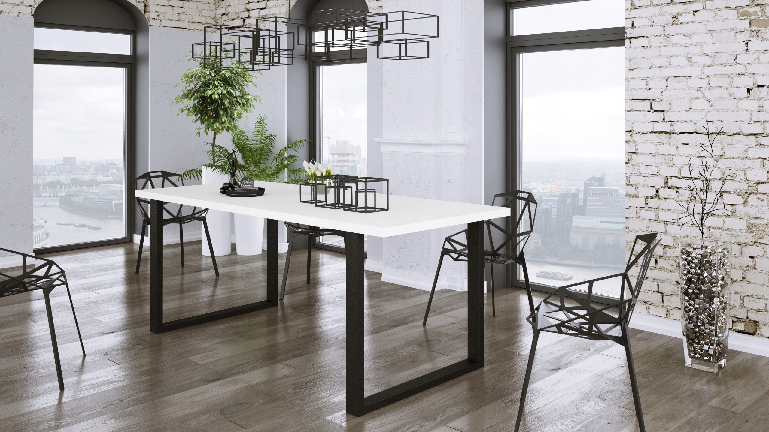 Industriální stůl 185x67. Bílý, Artisan, Lancelot