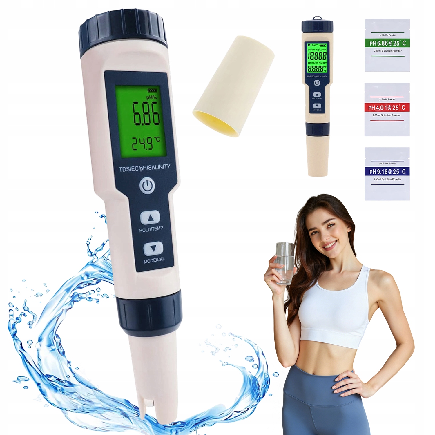 Levně Tester Vody Měřící Kvalitu Vody 5V1 Ph Tds Ec, Teplota