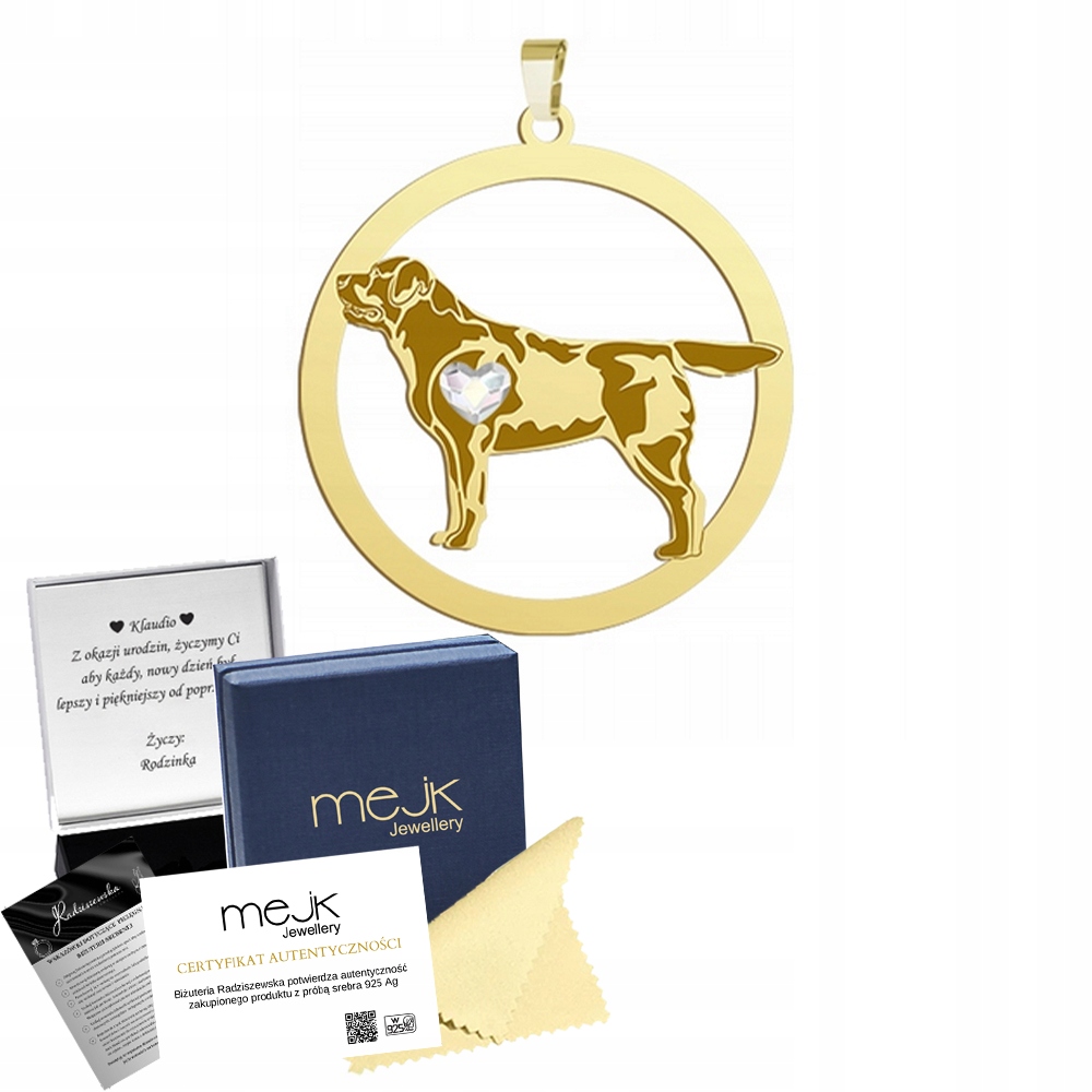 Zlatý přívěsek Labradorský retrívr 925 Dárek Žena Gravírování Bonus