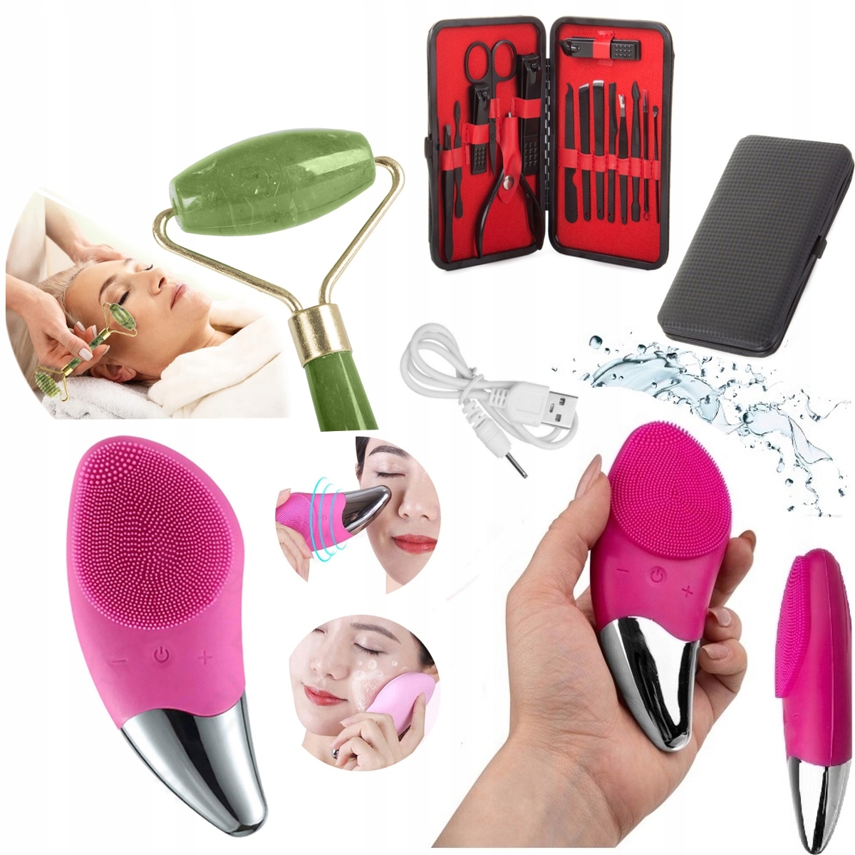 Luxusní sada Beauty 3v1 Sonický kartáček Masážní Přístroj Manikúra