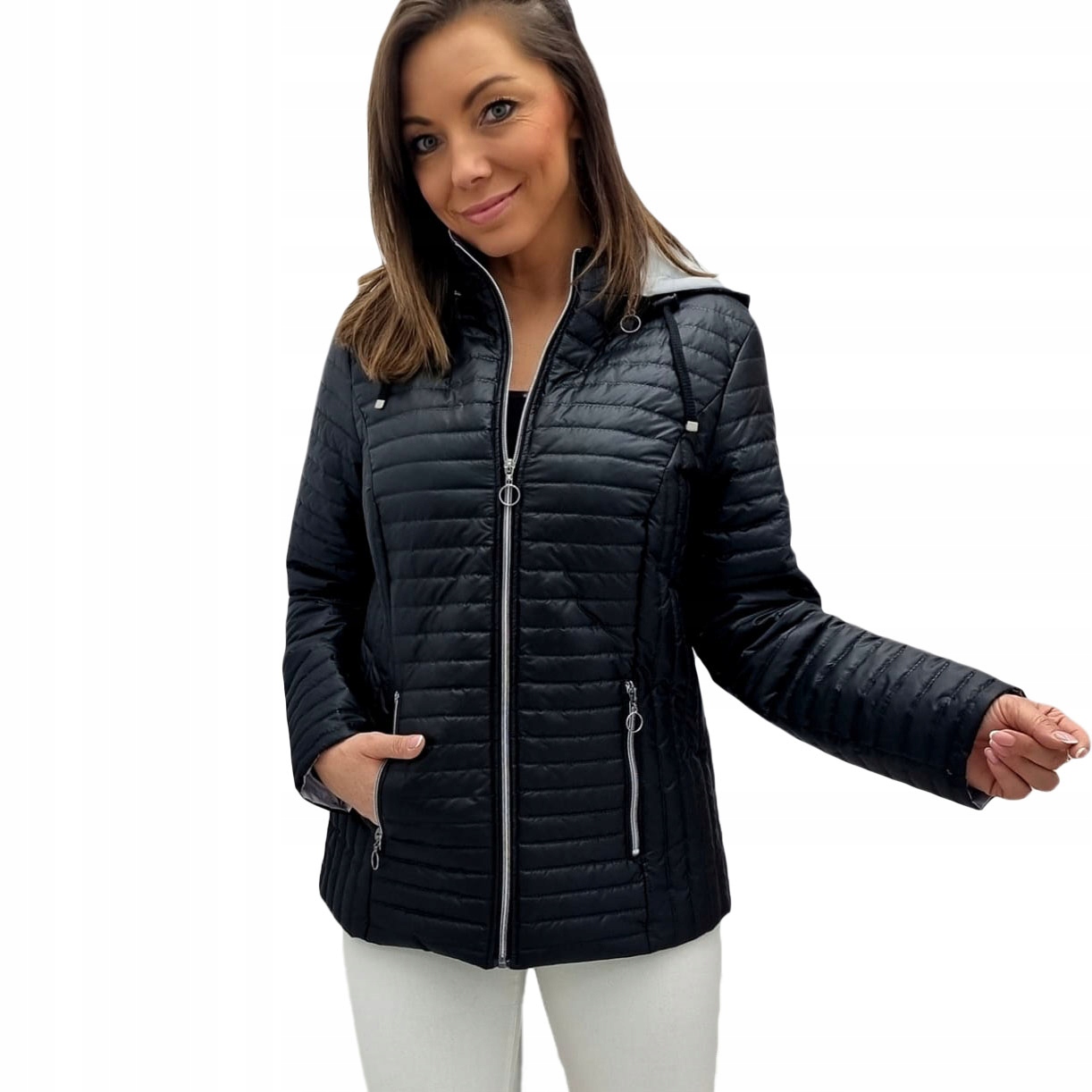 Dámská prošívaná přechodová bunda s kapucí Aster černá 6XL