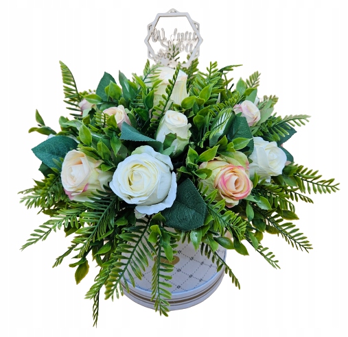 Svadobný kvetinový box so zeleňou 25 cm – prémiová kompozícia