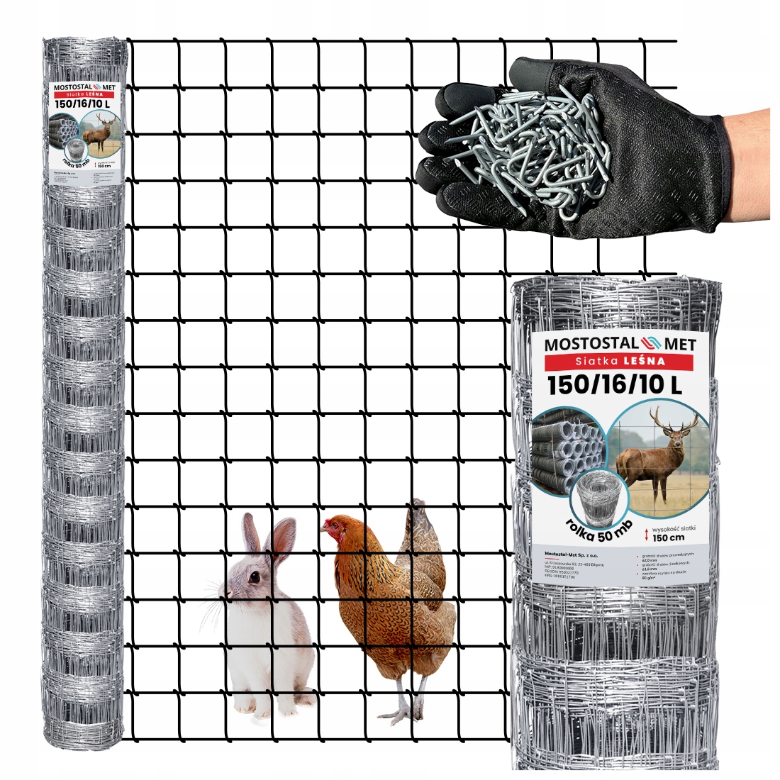 Siatka Ogrodzeniowa Leśna 150cm 10x10 oczka 50MB Na Kury Woliera Wybieg