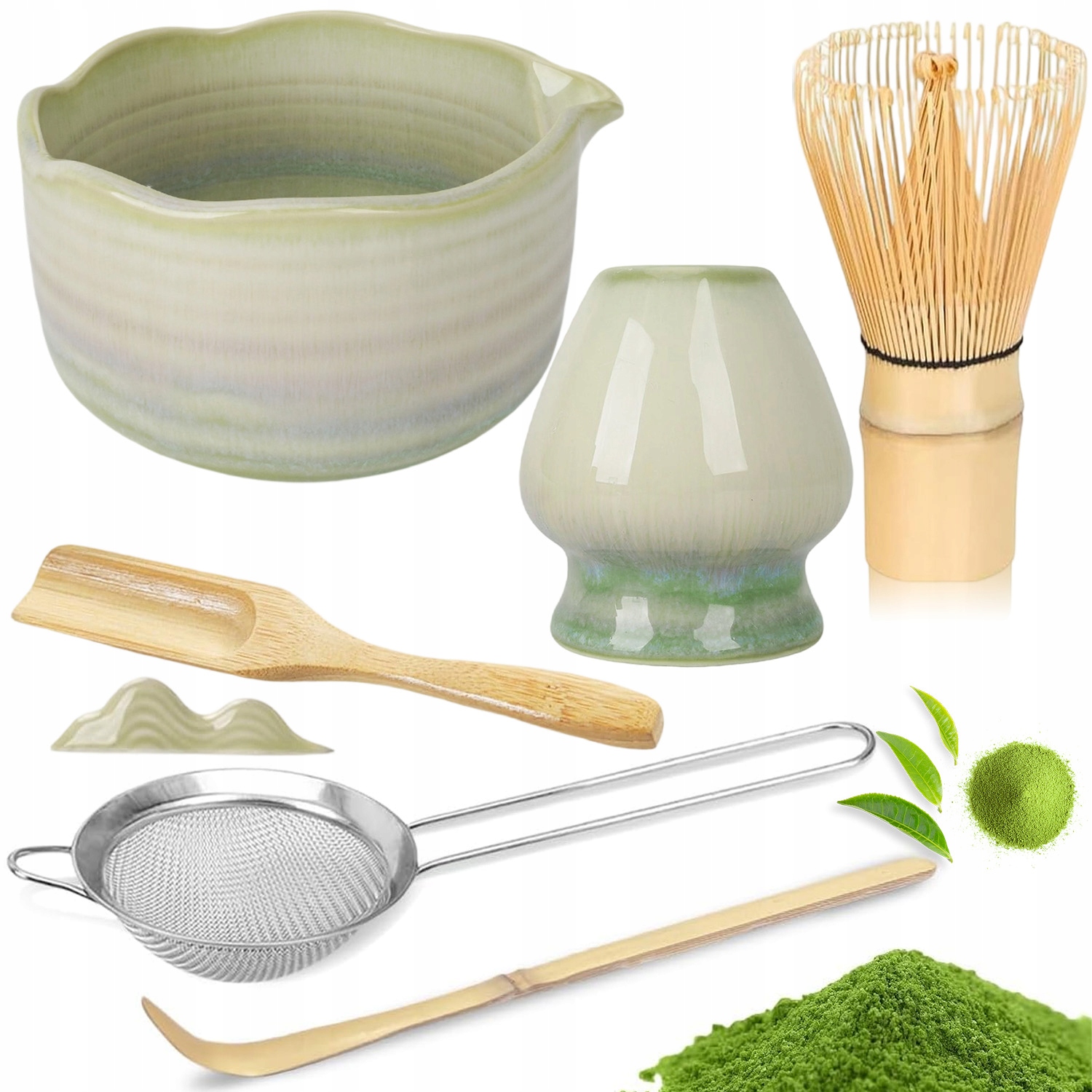 Zestaw Prezentowy Do Herbaty Matcha Czarka Miotełka Podstawka Łyżeczka