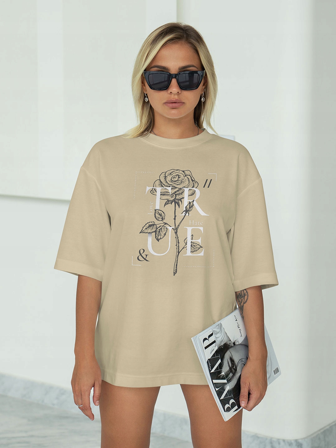 T-SHIRT OVERSIZE LUŹNA KOSZULKA RÓŻA BASIC XXL SUKIENKA JAKOŚĆ Kolor brązowy